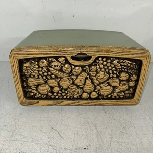 Vintage Burlington Crafts Avocado Bread Box Wood Carve Fruit Motif Prop 50’s - Picture 1 of 6