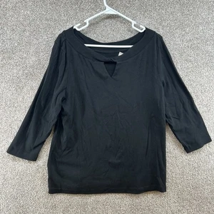 Chico's Women's Sweater Size 2 Black 3/4 Sleeve Keyhole Neck Pullover - Picture 1 of 10
