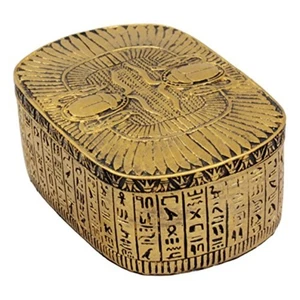 Egyptian Themed Dual Winged Scarab Amulet Golden Jewelry Trinket Box - Picture 1 of 6