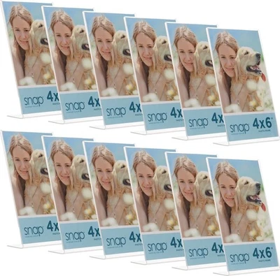 Set of 12 Snap - 4"x6" Clear Acrylic Self Standing Photo Frames - Perfect for Sh - Image 1 of 4
