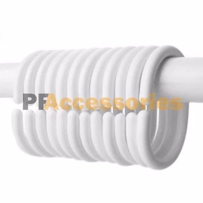 12 Pcs Set Plastic Bathroom Shower Curtain Rings Hooks White Rustprooof - Image 1 of 3