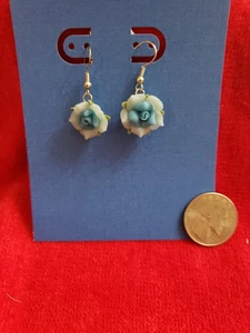 Handgefertigte Polymer Ton blaue Rose Blume Perlen baumeln Fisch Haken Ohrringe - Bild 1 von 5