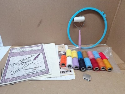Pretty Punch lot, 16 Thread rolls, 1 hoop, roll holder, threader, patterns, scuf - Image 1 of 4