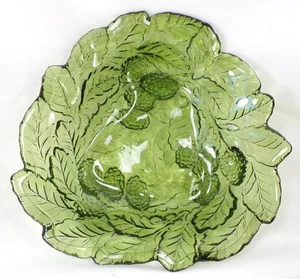 Indiana Glass Blackberry Bowl Avocado Green Pressed Candy Dish 1960s Vintage - Picture 1 of 4
