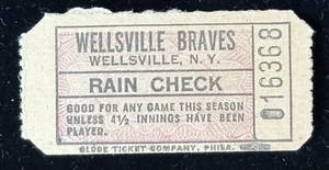 Wellsville Braves Ticket Before 1966 Ex⚾️ - Picture 1 of 2