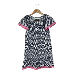 Vineyard Vines Girls Whale Tail Wave Dress Blue Pink Tassels Cotton SIZE LARGE - Picture 1 of 6