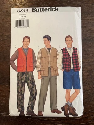 Butterick 6843 UNCUT Sewing Pattern, Men's Vest, Shorts & Pants, Size 44-46-48 - Image 1 of 2