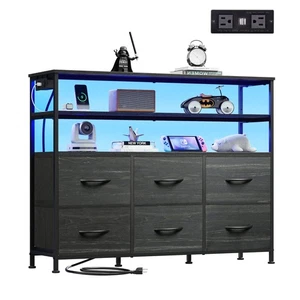 Dresser for Bedroom, 6 Drawer Dressers with LED Lights and Charging Station, ... - Picture 1 of 8