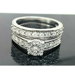 Conjunto de boda anillo de compromiso de plata de ley de 0,50 quilates con diamantes para mujer talla 8 - Imagen 1 de 12