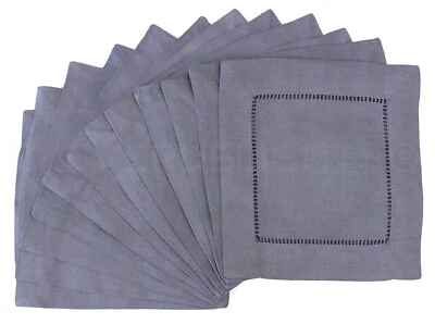 6" Hemstitch Cocktail Napkins - 55% Linen / 45% Cotton - Slate - Coaster - Image 1 of 4