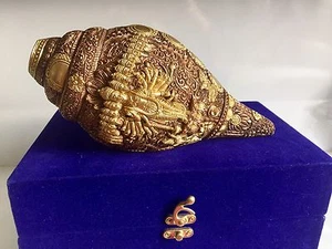 Gran vástago de caracola de latón caja de regalo Vishnu Avtar tallada a mano pesada decoración del hogar hindú - Imagen 1 de 12