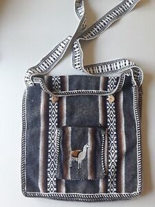 New Peruvian Handmade Boho Crossbody Messenger Bag 12×12 Ethnic Gray Llama 