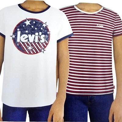 Levi's Niñas Jóvenes Camisetas 2-pk Gráfico Frontal y Rayas Camisa Manga Corta 10/12 Foto 1 de 4
