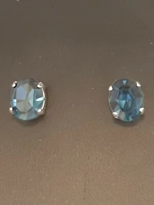 Beautiful Small Oval Stud Earrings using Montana Glass  Stones. Made in UK  - Picture 1 of 4