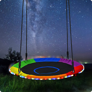 700Lbs 40" Saucer Tree Swing for Kids Adults Outdoor with LED Lights, 2 Tree Han