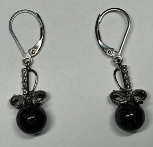 Joy Jade of Yesteryear Sterling Silver Earrings w/ Black Jade #252 - Picture 1 of 4