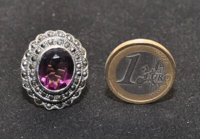 Anello Donna ovale  18  Argento 925 Ametista rosa sintetica Marcasiti 18 mm - Immagine 1 di 4