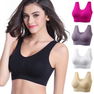Women Ladies Seamless Comfort Padded Stretch Sports Yoga Bra Top Crops Vest Tank - Picture 1 of 25