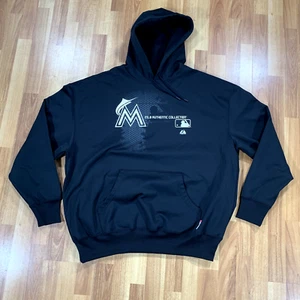 Miami Marlins Felpa con Cappuccio Uomo 2XL XXL Baseball Nero Grigio Majestic Maniche Lunghe - Foto 1 di 10