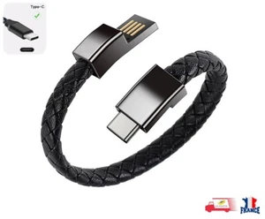 Bracelet en cuir tressé USB Type C Câble de Données et Chargement Rapide Cordon - Photo 1 sur 8