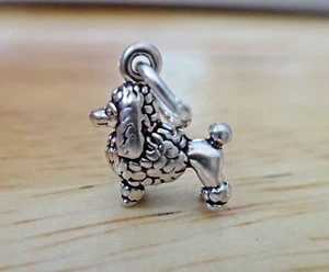 TINY 3D Solid 11x10mm Sterling Silver Standard Poodle Dog with Pom Poms Charm - Picture 1 of 5