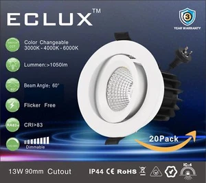 20PC 13W LED DOWNLIGHT DIMMABLE WITH OPTIONAL ANGLE 60° TRI-COLOR CCT CHANGEABLE - Picture 1 of 10