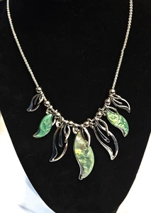 Abalone Muschel Halskette grün irisierend baumeln Strand silberfarben Schmuck 21" L - Bild 1 von 4