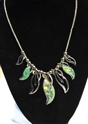 Collar concha de abulón verde iridiscente colgante playa tono plata joyería 21"L Foto 1 de 4