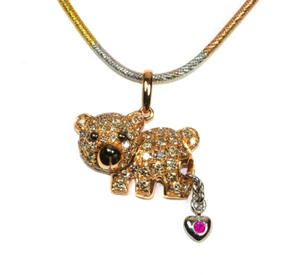 18K, BEAR, TEDDY BEAR, RUBY HEART, NATURE ANIMAL PENDANT, ROSE & WHITE GOLD - Picture 1 of 4