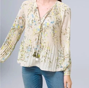NWT WHITE HOUSE BLACK MARKET Long Sleeve Tie Neck Pleated Blouse Top Lge $99.00 - Picture 1 of 4