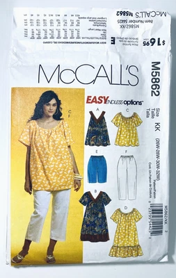 MCCALL'S M5862 EASY SEWING PATTERN TOP DRESS SHORTS CAPRI PANTS 28W-32W UNCUT - Image 1 of 3