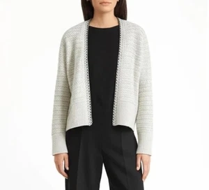 Elie Tahari Strickjacke Jacke Gr. S weiß silber Tweed Strick Kettenbesatz modern - Bild 1 von 10