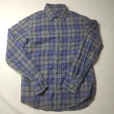 Camisa Uniqlo Talla S 100% Algodón Franela Abotonada Azul Gris Foto 1 de 4