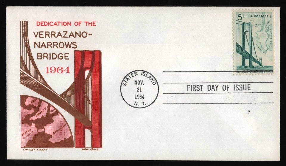 #1258 5c Verrazano Bridge, Cachet Craft H/C FDC **ANY 5=FREE SHIPPING** - Image 1 of 1