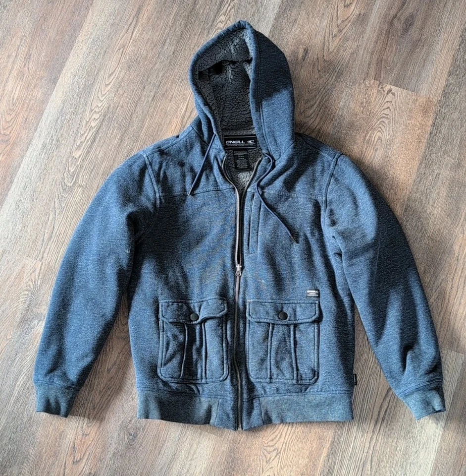 Chaqueta O'Neil Para Hombre M Sherpa Polar Sudadera con Capucha Azul Marino Cremallera Completa Surf Patinador Bolsillos De Colección Foto 1 de 4