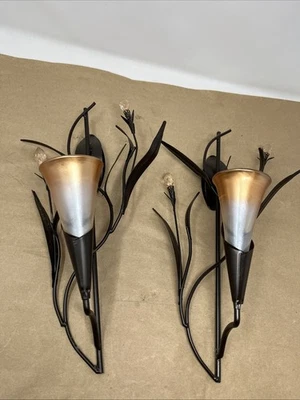 12.5" SHIMMERING DAWN LILY SCULPTURED TEALIGHT WALL SCONCE Set Of Two - Image 1 of 4