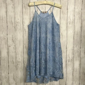 Emmelee Francescas Blue Floral Lace Embroidered Lined Strappy Mini Shift Dress - Picture 1 of 8
