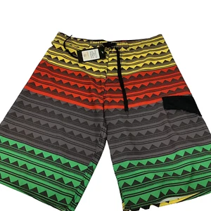 Board Swim Shorts Men Small Trunks Colorful Geometric Print Cargo Pocket NEW 10" - Picture 1 of 7