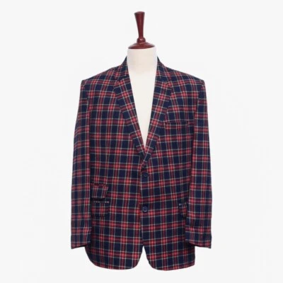 Blazer para Hombres 46R Tartán Cuadros Azul Rojo 100% Lana Abrigo Deportivo Boda Fiesta Chaqueta Foto 1 de 4