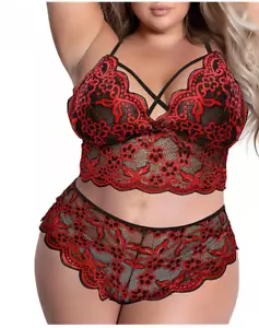 Ichuanyi Women s Plus Size Sexy Lace Wireless Bra Lingerie Set - Picture 1 of 5
