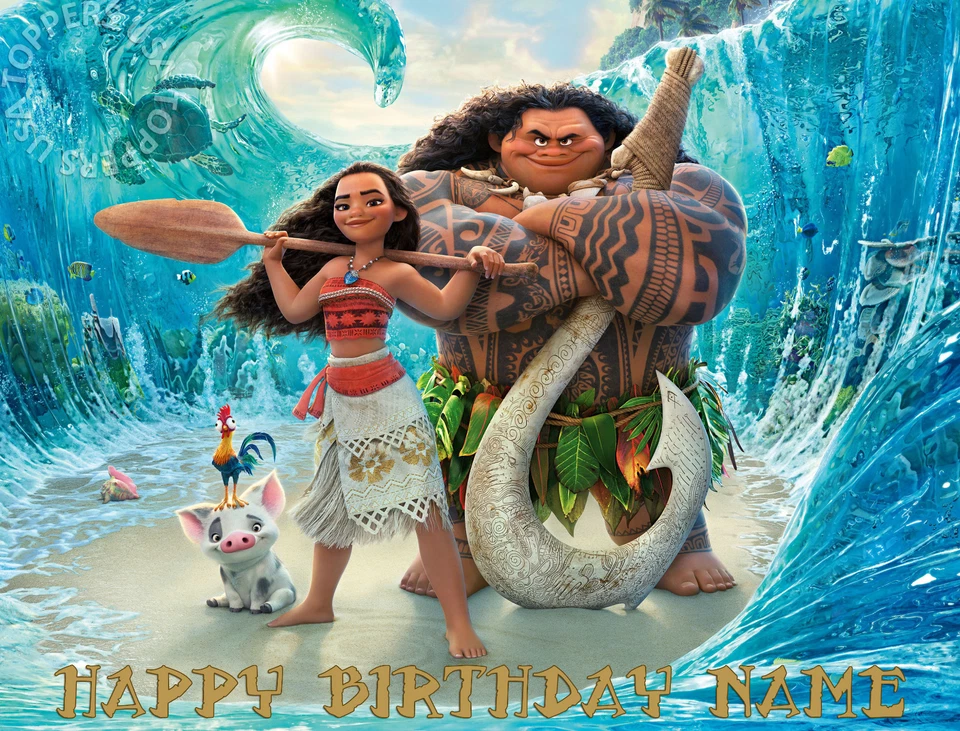 Comestible Moana Cake Topper Fiesta de Cumpleaños Oblea Papel Cuarto 1/4 Hoja (8x10.5") Foto 1 de 1