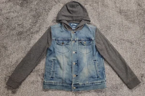 ART CLASS Boys Hoodie Denim Jacket (Gray Sleeves & Hoodie) Snap Buttons Size M - Picture 1 of 5