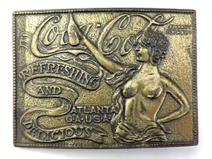 Vintage Coca-Cola Belt Buckle Coca-Cola Topless Brass Lady Tiffany Foundry - Picture 1 of 8