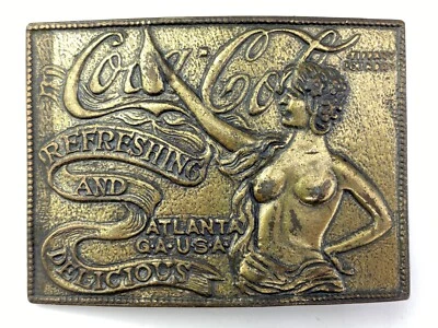 Hebilla de cinturón Coca-Cola vintage Coca-Cola topless latón dama fundición Tiffany Foto 1 de 4