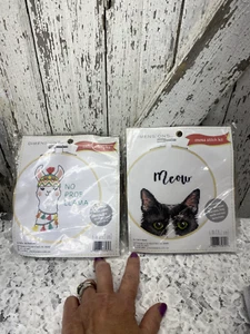 Lot of 2, Dimensions Cross Stitch Kits New In Package 6in Round Meow No Pro Lama - Picture 1 of 4
