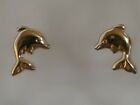 Dolphin Stud Earrings 14kt Solid Yellow Gold 