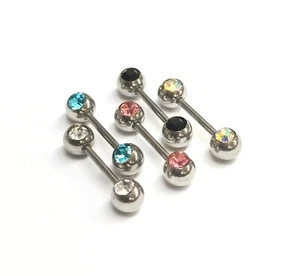 Titan Brustwarze Schmuck Front Edelstein CZ Kristalle Körper Piercing Barbell Ohrstecker - Bild 1 von 8