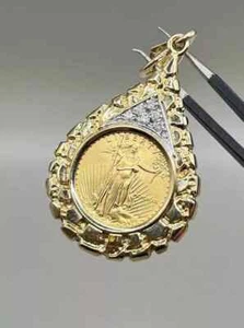 Lab-Created Diamond 1Ct Round Lady Liberty Coin Pendant 14K Yellow Gold Plated - Picture 1 of 11