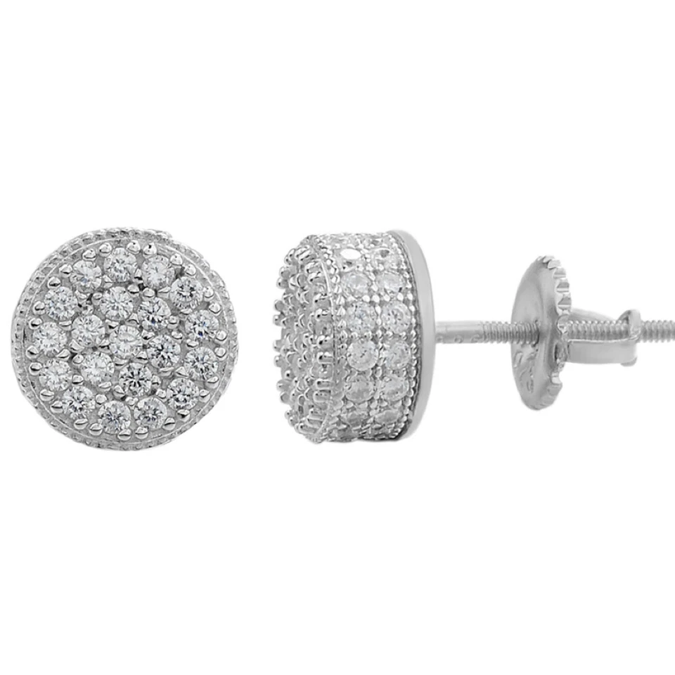 Pendientes de plata 925 maciza real de 1/3" con racimo redondo de diamantes simulados para hombre Foto 1 de 1