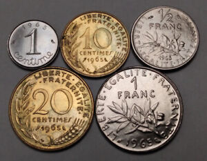France Lot UNC Coins Partial 1965 Year Set 1 Franc and 1/2 Franc Sower 1-20 Cent
